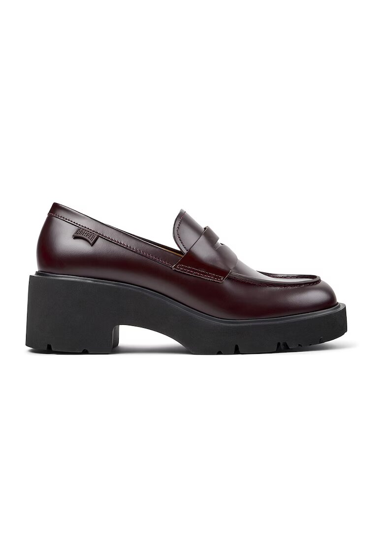 Camper Pantofi loafer de piele cu toc masiv Milah 1159 - Maro cognac