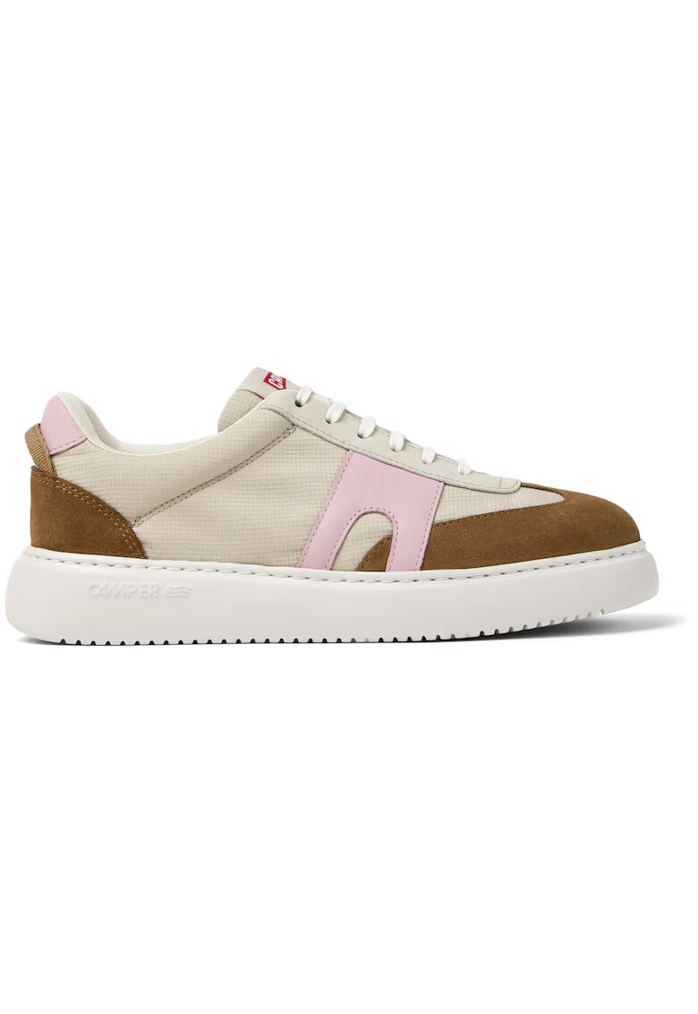 Camper Pantofi sport cu insertii din piele intoarsa Runner K21 - Maro scortisoara/Roz pastel/Bej deschis