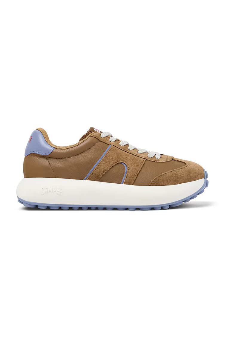 Camper Pantofi sport flatform din piele - Albastru lavanda/Caramel