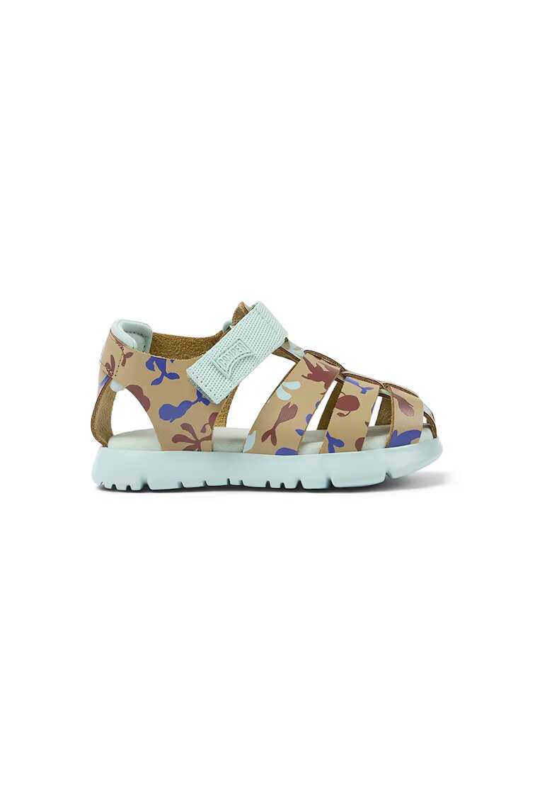 Camper Sandale de piele cu velcro Oruga - Visiniu/Maro taupe/Albastru
