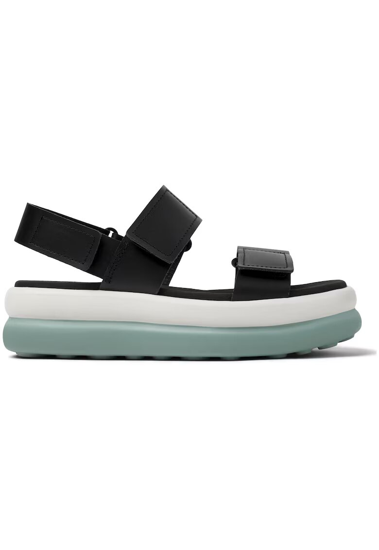 Camper Sandale din piele cu talpa flatform si inchidere velcro - Negru