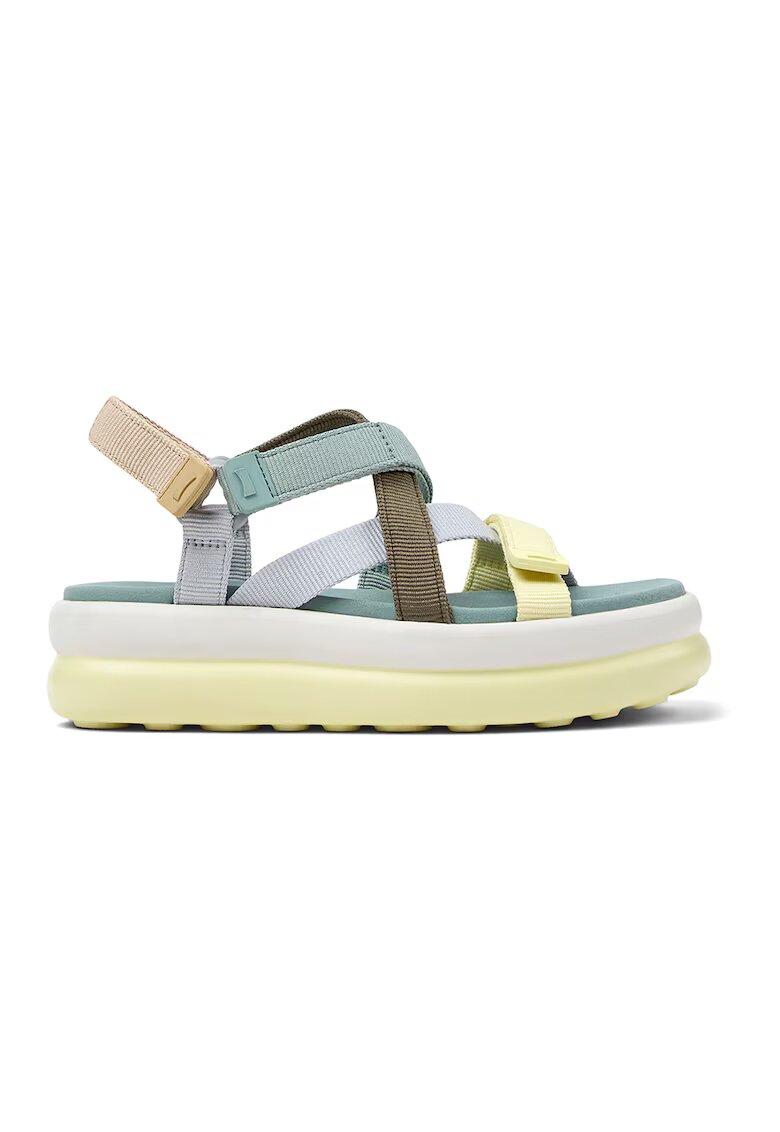 Camper Sandale flatform din material textil - Verde pal/Albastru deschis