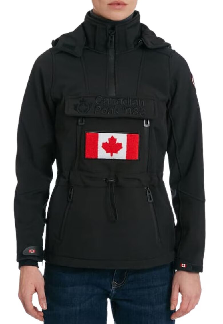 Canadian Peak Geaca softshell pentru femei Toka - poliester/elastan - neagra - impermeabila - cu gluga detasabila -