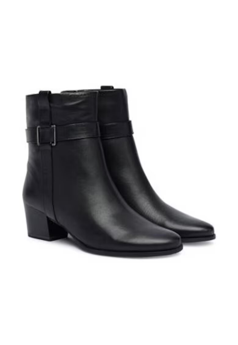 Caprice Botine dama cu toc mic - piele naturala - negru