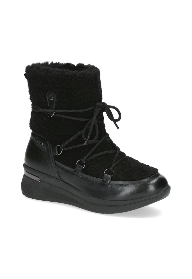 Caprice Ghete dama - casual - piele naturala si textil - negru