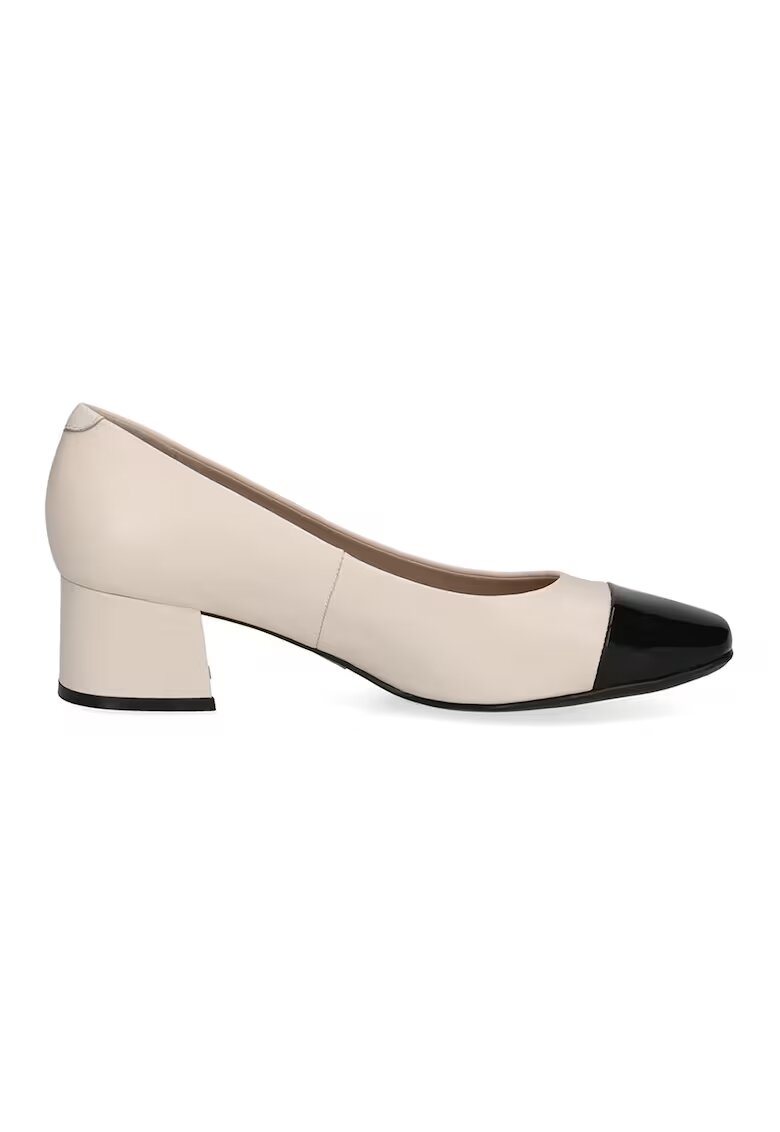 Caprice Pantofi de piele si piele ecologica cu toc masiv - Negru/Bej deschis