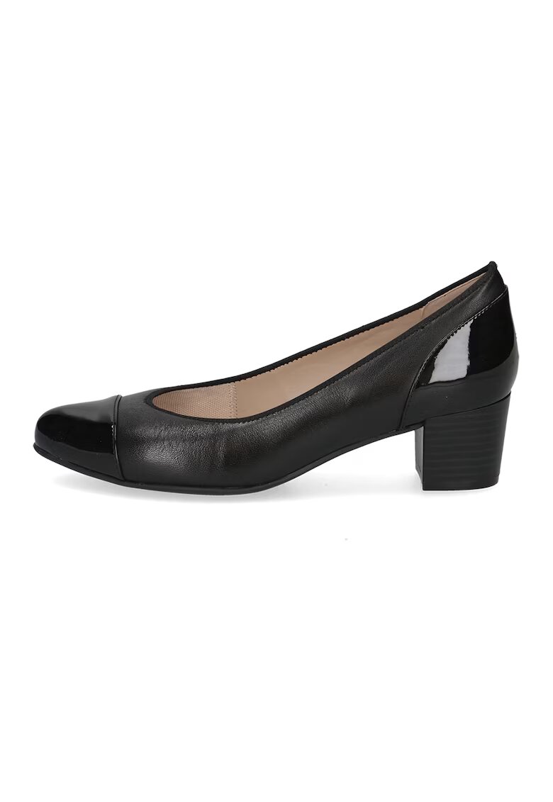 Caprice Pantofi din piele si piele ecologica cu aplicatie cap-toe si toc kitten - Negru