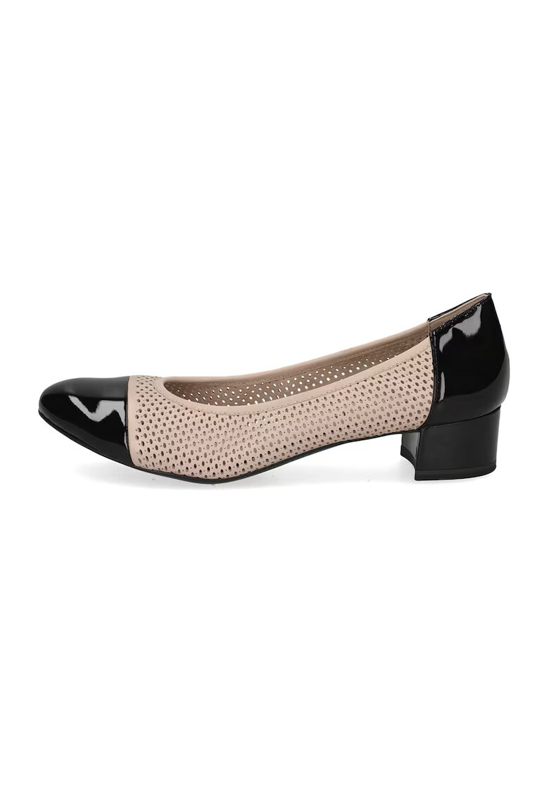 Caprice Pantofi din piele si piele ecologica cu toc masiv si design perforat - Negru/Bej