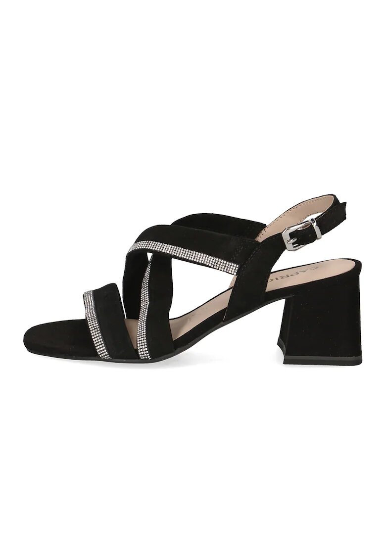 Caprice Sandale din piele intoarsa si material textil cu toc masiv - Negru
