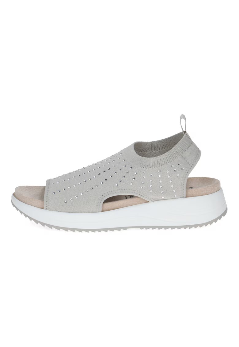 Caprice Sandale slip-on din material textil - Gri deschis/Argintiu