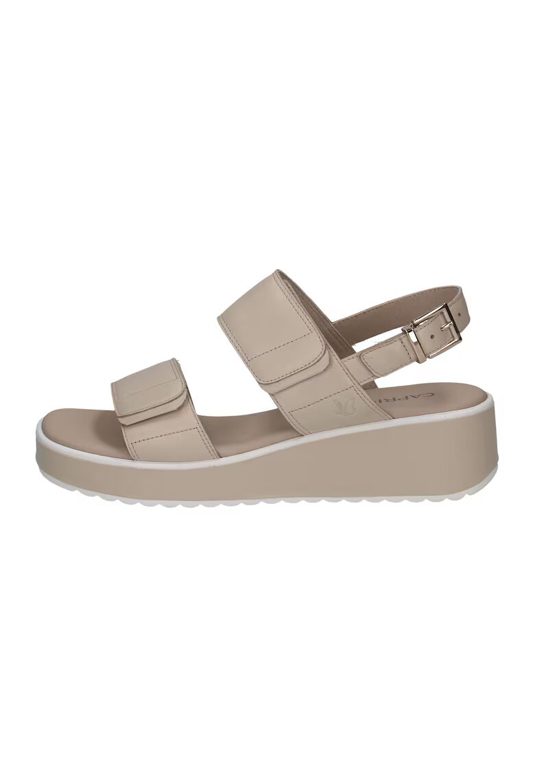 Caprice Sandale wedge de piele cu velcro - Maro taupe