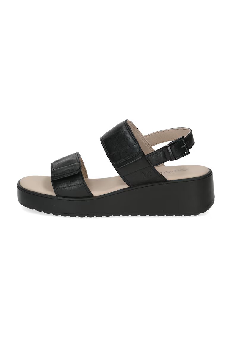 Caprice Sandale wedge de piele cu velcro - Negru