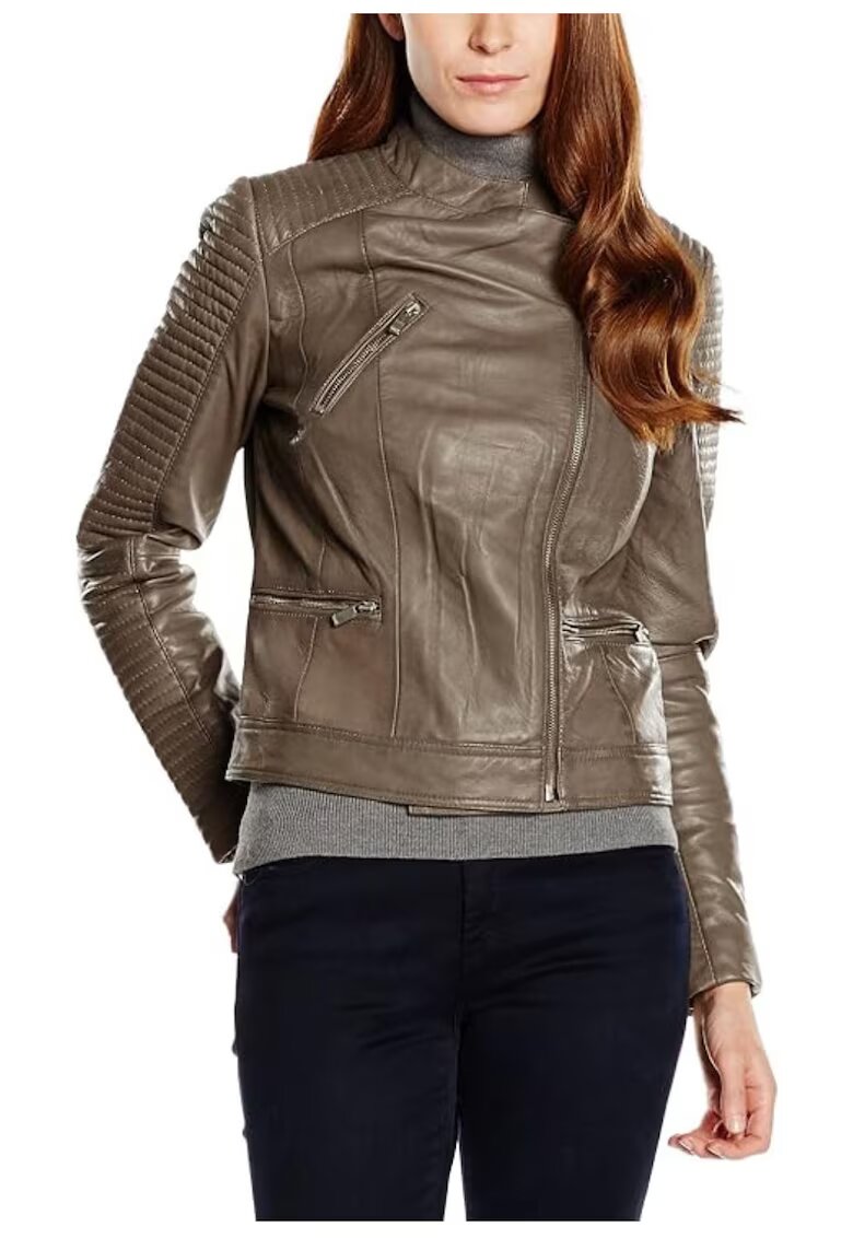 Caroline Geaca de dama Usual Way piele naturala - kaki -