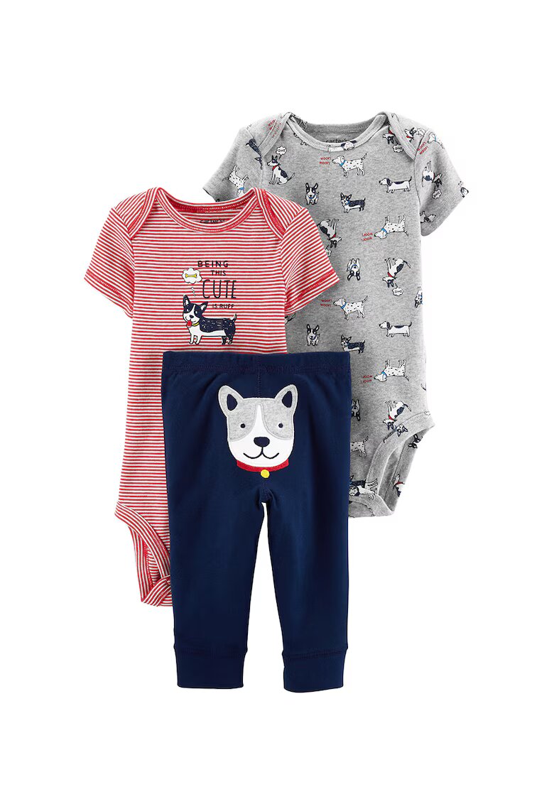 Carters Set de body-uri cu imprimeu si pantaloni - 3 piese - Rosu/Bleumarin