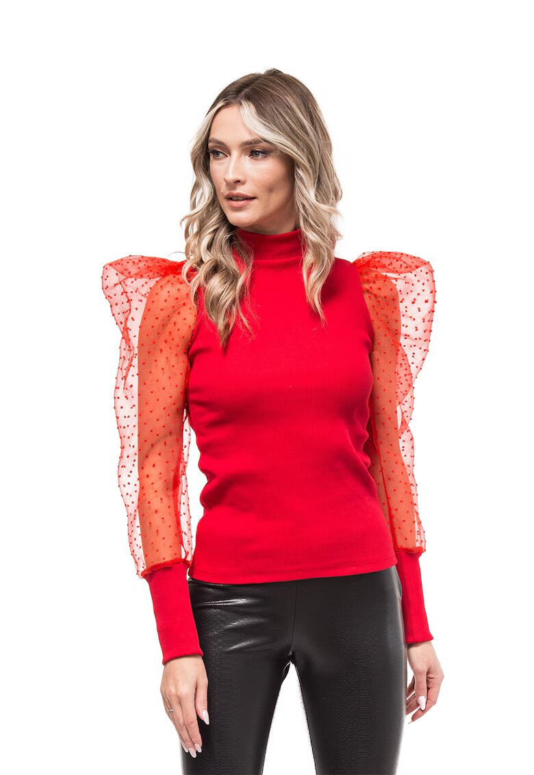 CASA DE MODA VIGO Bluza striata cu maneci bufante Calia - Rosu