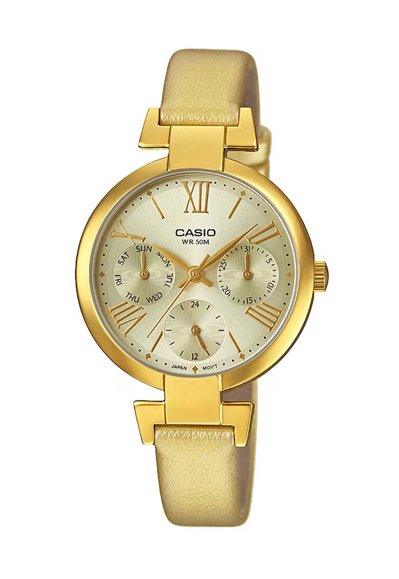 Casio Ceas auriu cu functii multiple si curea de piele LTP