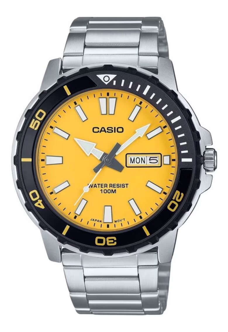 Casio Ceas barbatesc Standard - cadran galben - inox - rezistent la apa 100m - 45.6x10.4mm