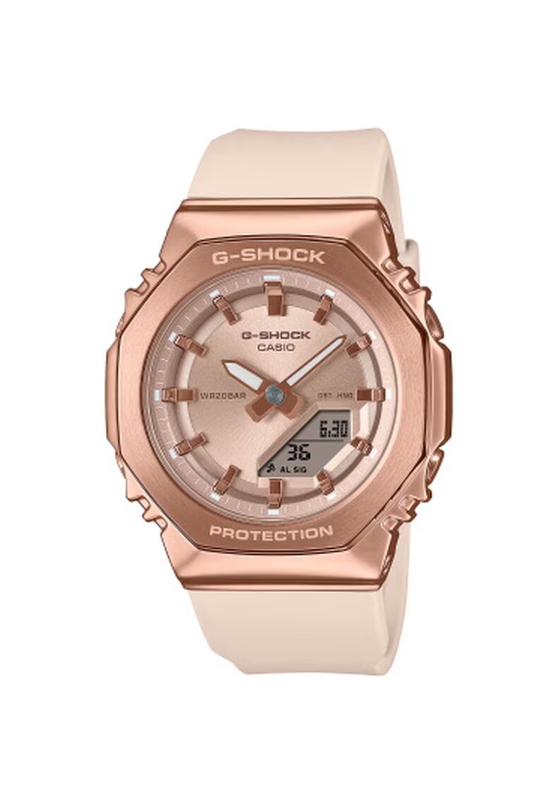 Casio Ceas dama G-SHOCK - plastic/cauciuc - bej/roz-auriu - 41mm - rezistent la apa 200m
