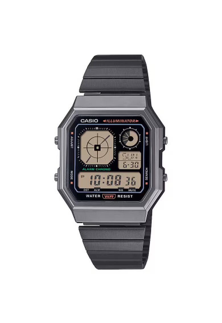 Casio Ceas Vintage A130WEGG-1AEF - multicolor - 34mm - bratara din otel inoxidabil negru - rezistent la apa 10 ATM