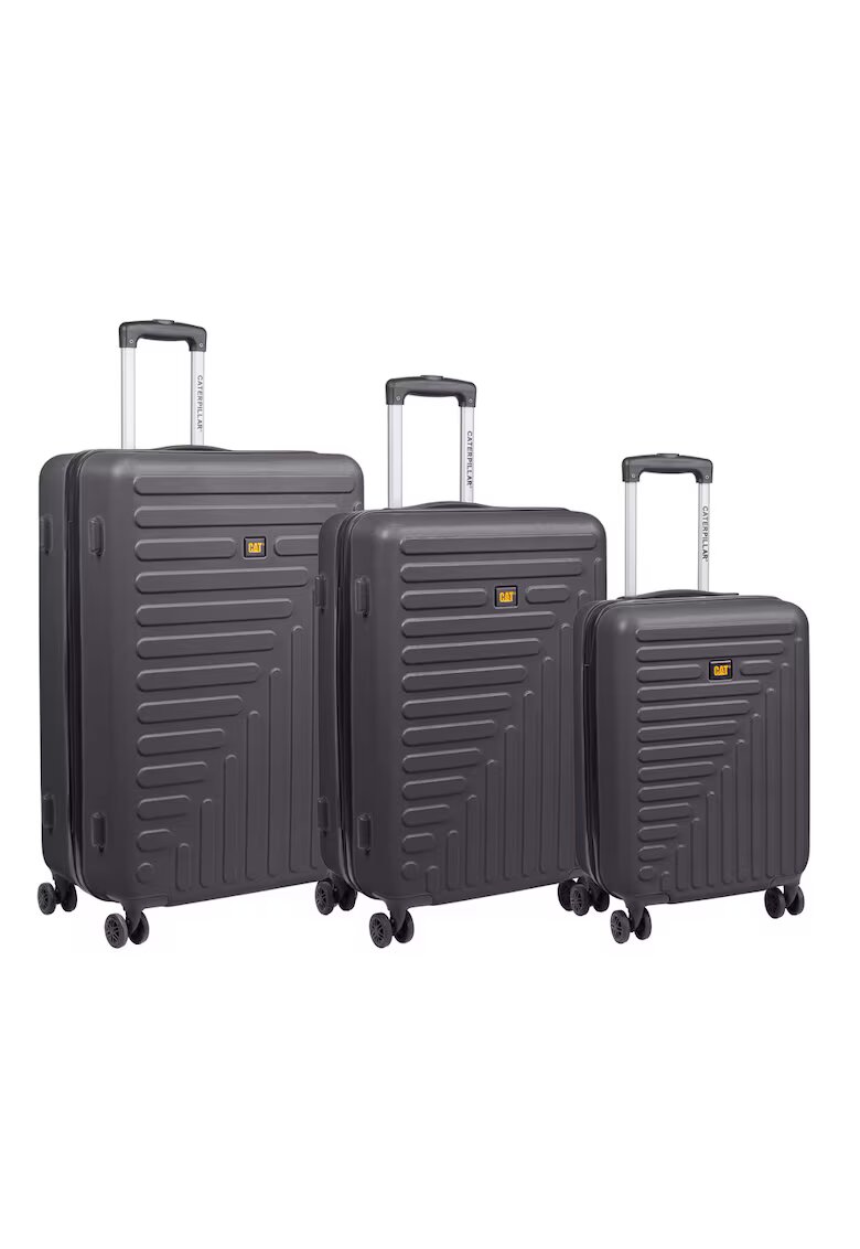 Caterpillar Set 3 trolere Rockford - 35L - 59L - 92L - 4 roti duble cu rotatie 360° - ABS - negru