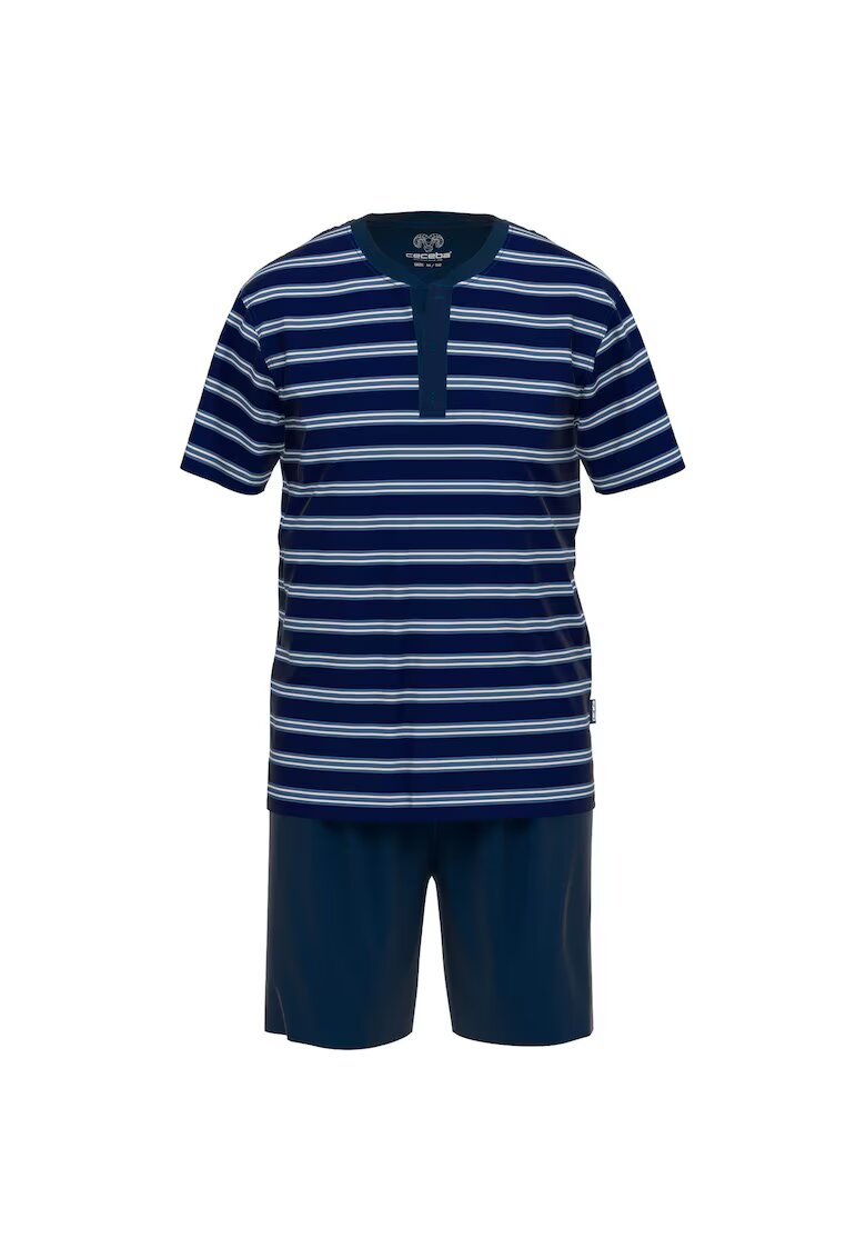 CECEBA Pijama cu dungi - pantaloni scurti si decolteu henley - Alb/Albastru