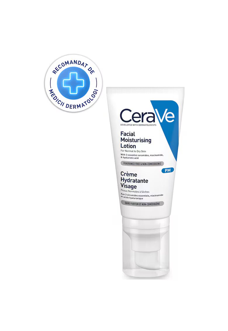 CeraVe Crema hidratanta pentru fata PM - cu ceramide - niacinamida si acid hialuronic pentru ten normal-uscat - 52 ml