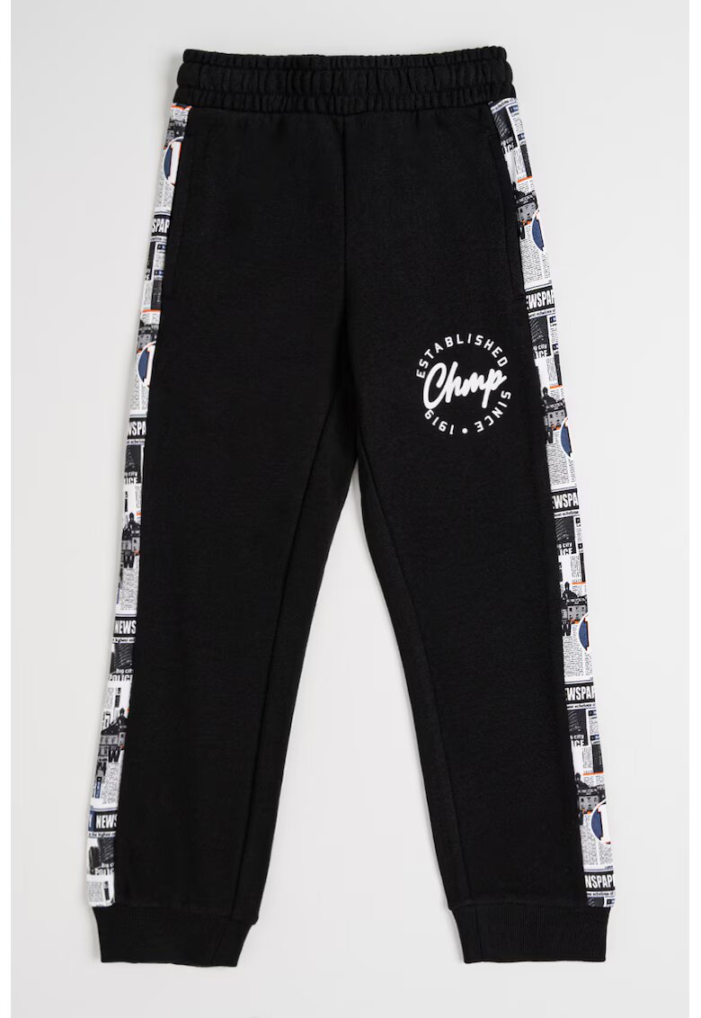 Champion Pantaloni de trening din amestec de bumbac cu segmente laterale - Negru