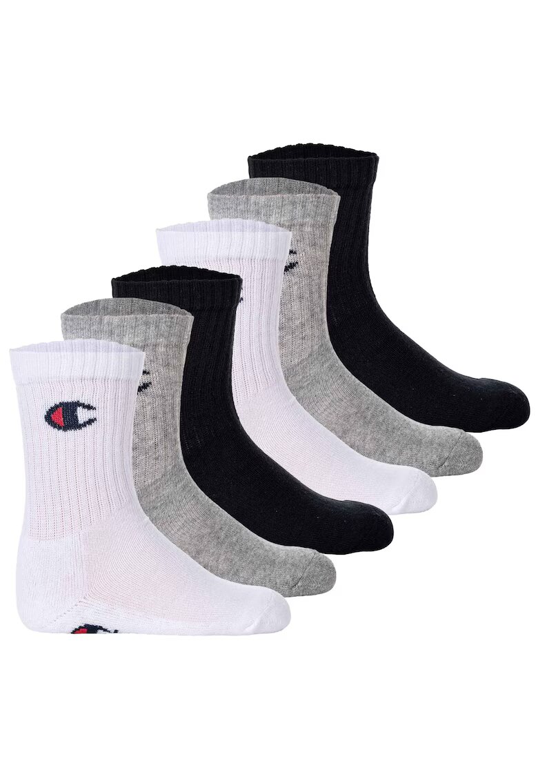 Champion Set de sosete lungi cu logo - 6 perechi - Alb/Negru/Gri