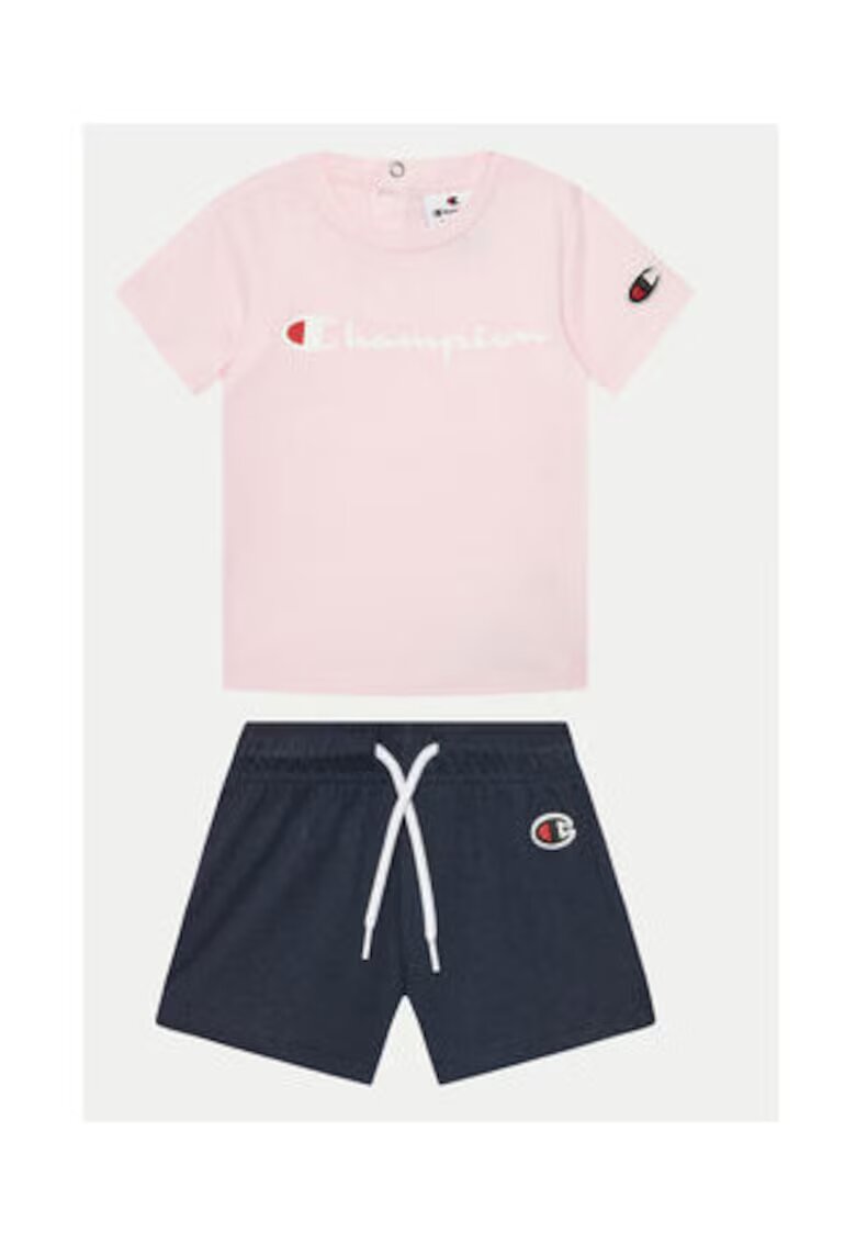 Champion Set tricou si pantaloni scurti fete 307055 - Bumbac - Bleumarin/Roz - Roz/Bleumarin