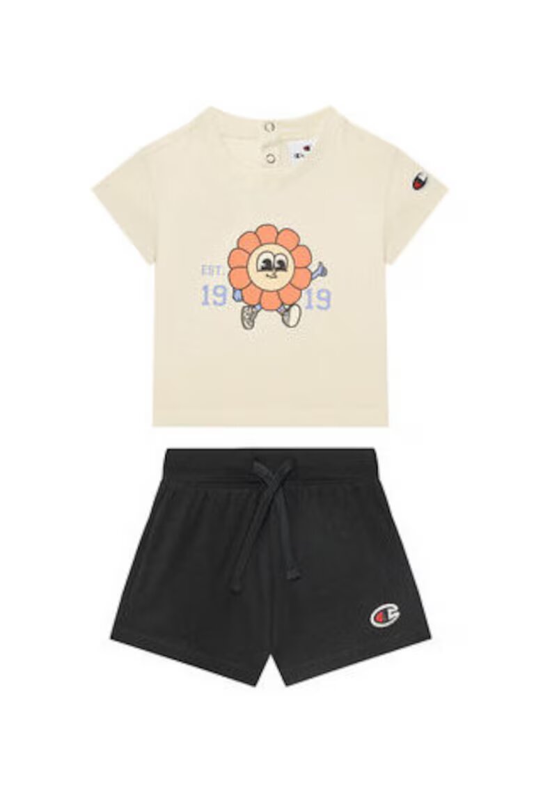 Champion Set tricou si pantaloni scurti fete 405117 - Bumbac - Bej - Bej