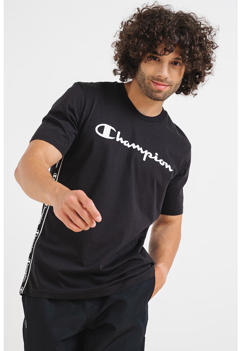 Champion Tricou de bumbac cu imprimeu logo - Alb/Negru