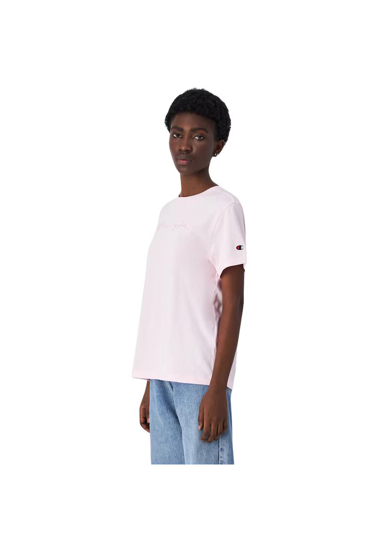 Champion Tricou sport roz - bumbac - croiala slim - decolteu rotund