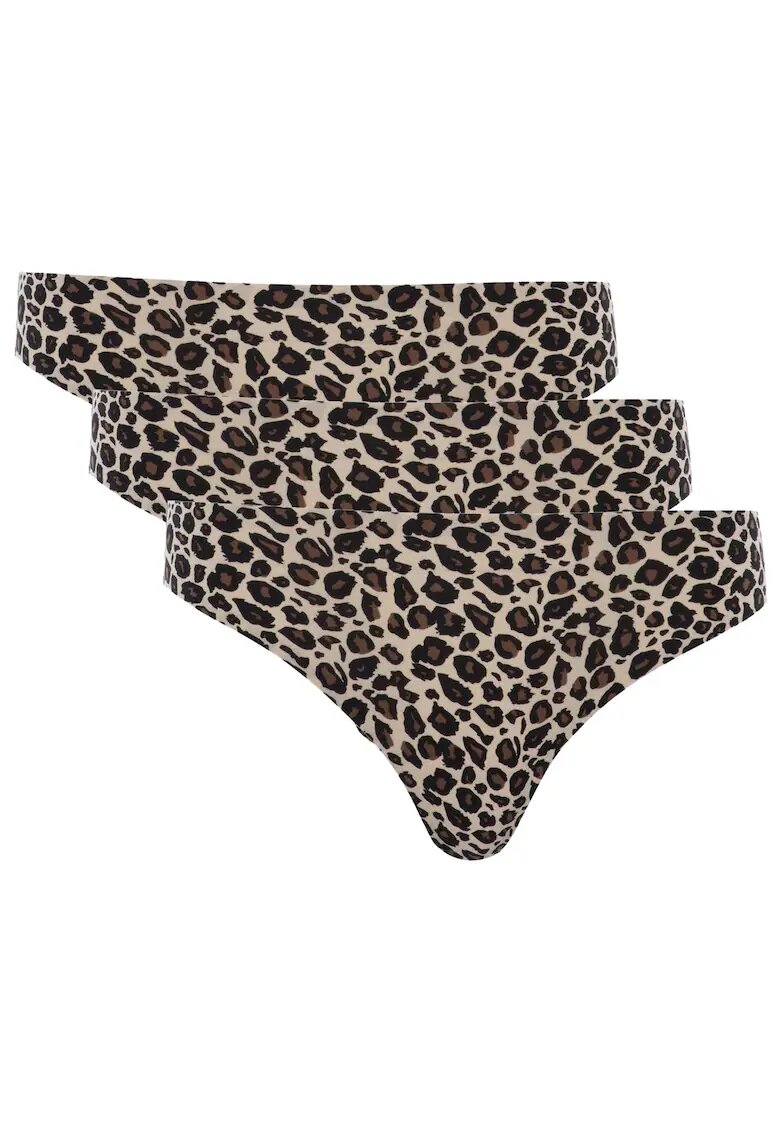Chantelle Set de chiloti cu animal print - fara cusaturi -3 perechi - Negru/Bej
