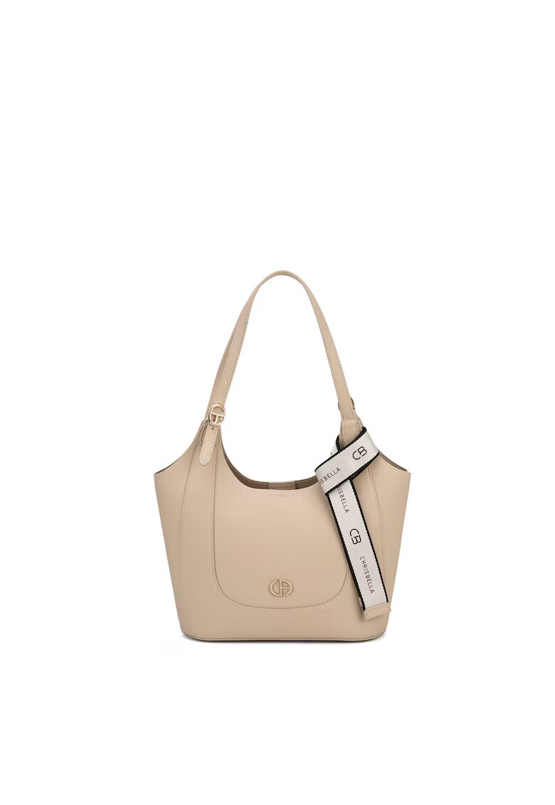 Chrisbella Geanta shopper din piele ecologica cu accesoriu logo - Maro