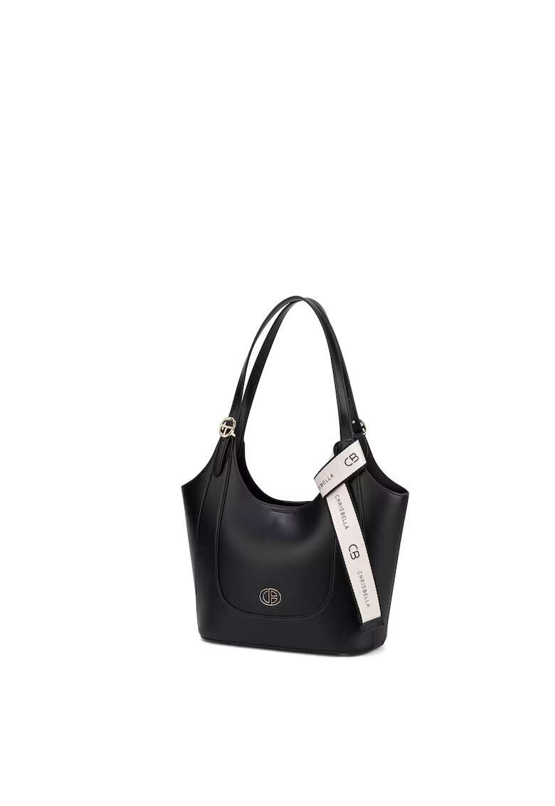 Chrisbella Geanta shopper din piele ecologica cu accesoriu logo - Negru