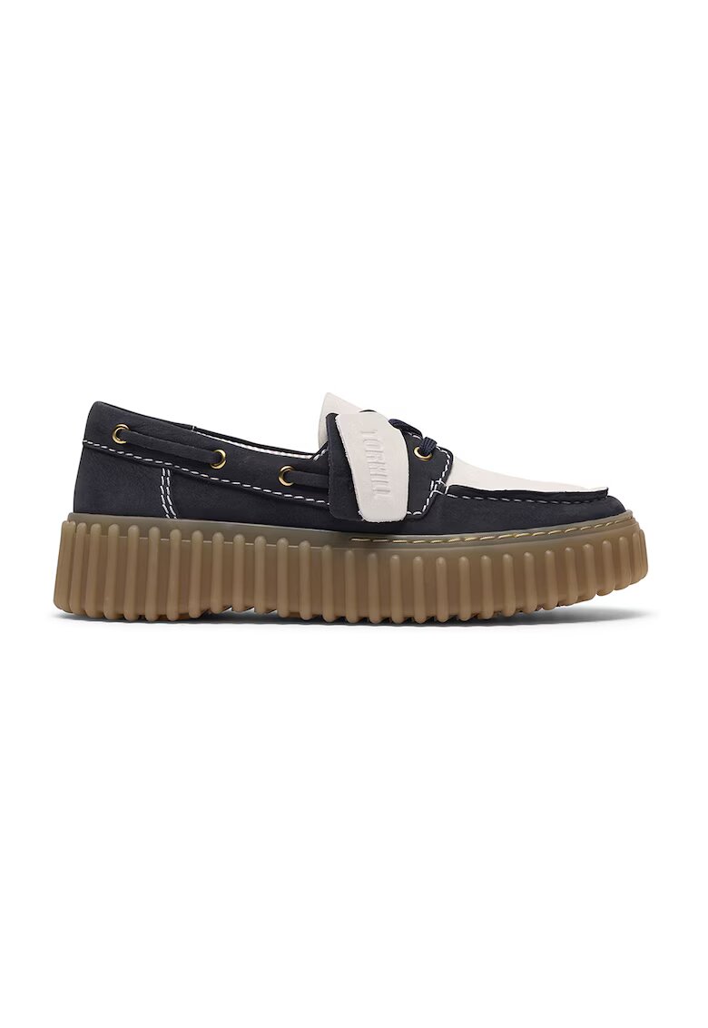 Clarks Pantofi boat din piele nabuc Torhill - Alb murdar/Gri antracit