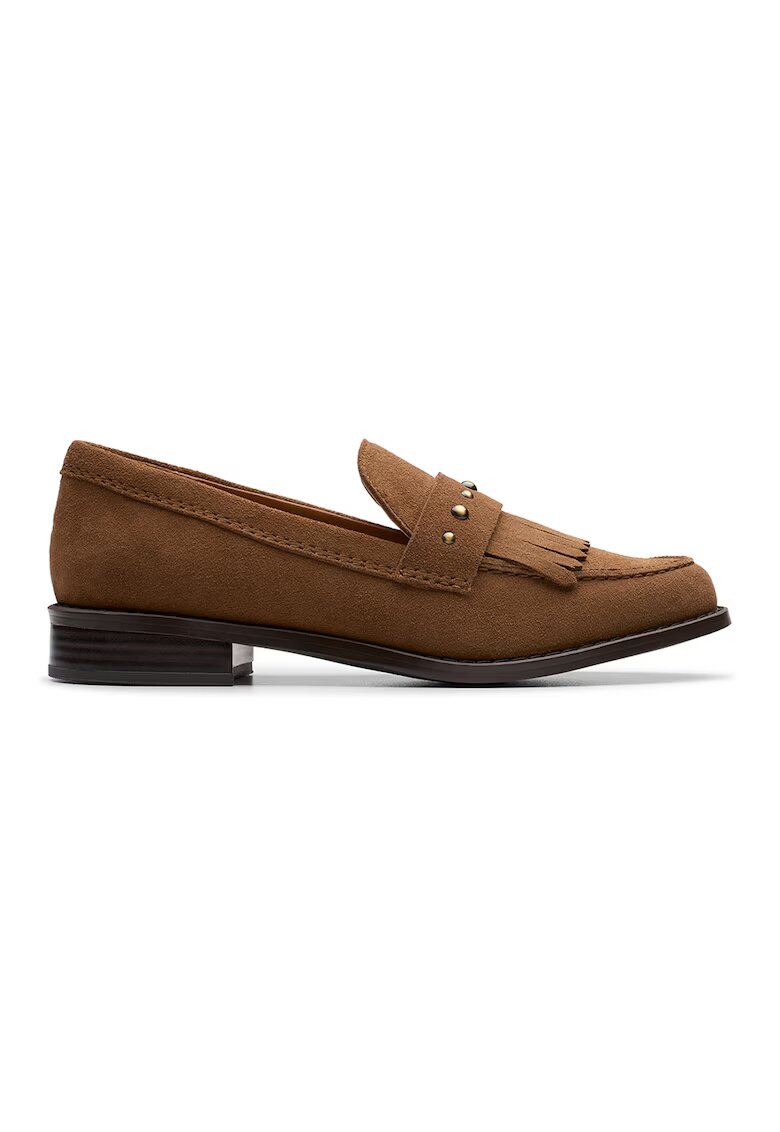 Clarks Pantofi loafer de piele intorsa cu franjuri Hana - Maro inchis