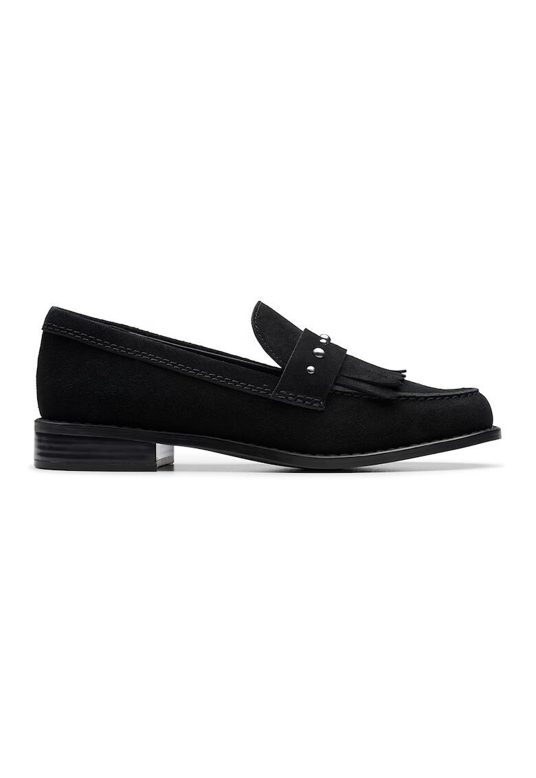 Clarks Pantofi loafer de piele intorsa cu franjuri Hana - Negru