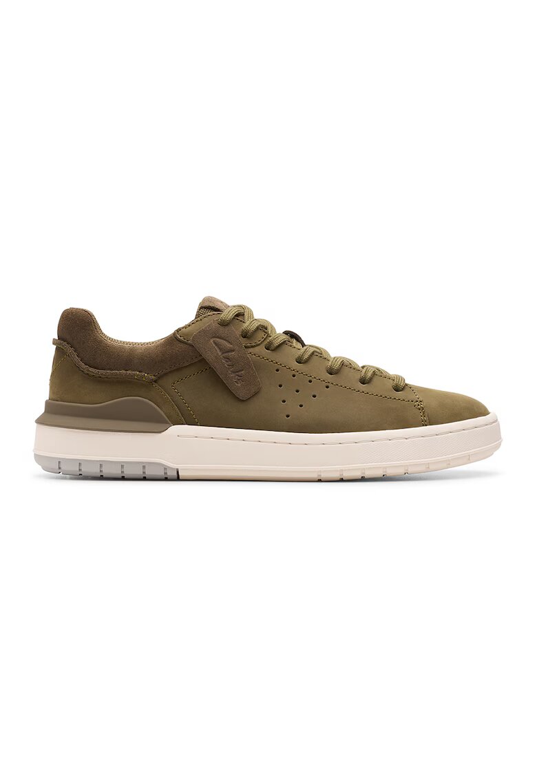 Clarks Pantofi sport de piele Court Life - Verde masliniu