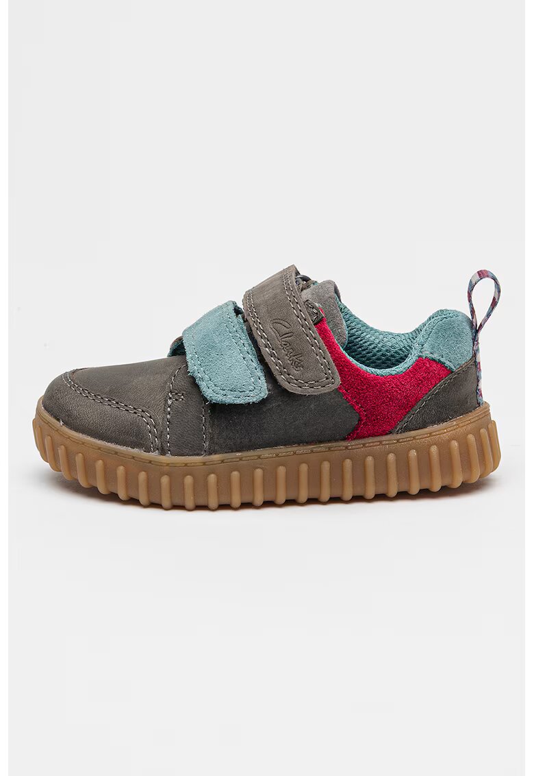 Clarks Pantofi sport din piele si piele intoarsa cu inchidere cu barete velcro Cove - Gri