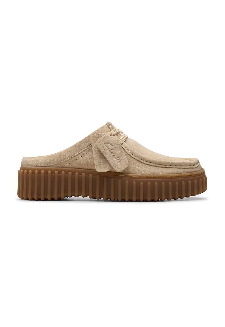 Clarks Saboti din piele intoarsa si piele cu logo - Bej