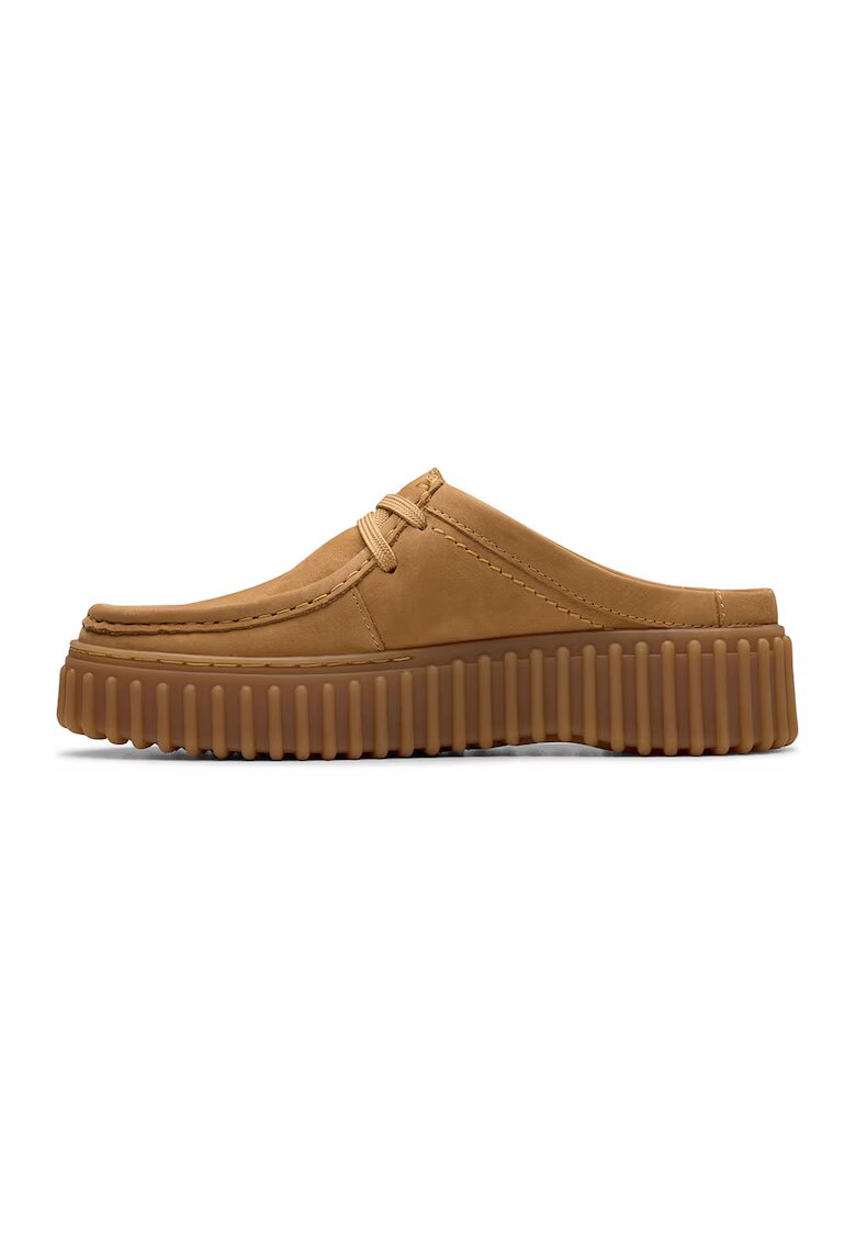 Clarks Saboti din piele intoarsa si piele cu logo - Caramel