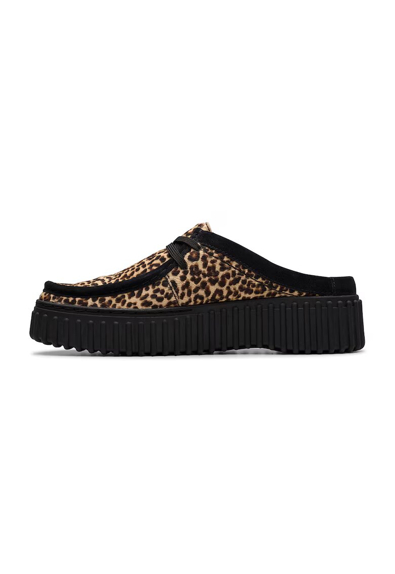 Clarks Saboti din piele intoarsa si piele cu logo - Maro inchis/Negru/Maro