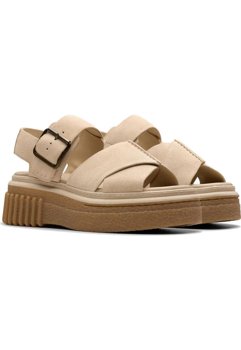 Clarks Sandale cu platforma dama - piele intoarsa - bej