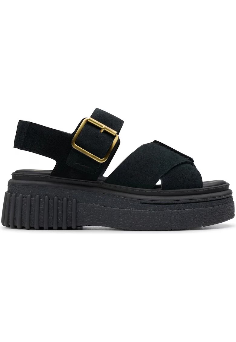 Clarks Sandale cu platforma dama - piele intoarsa - negru -