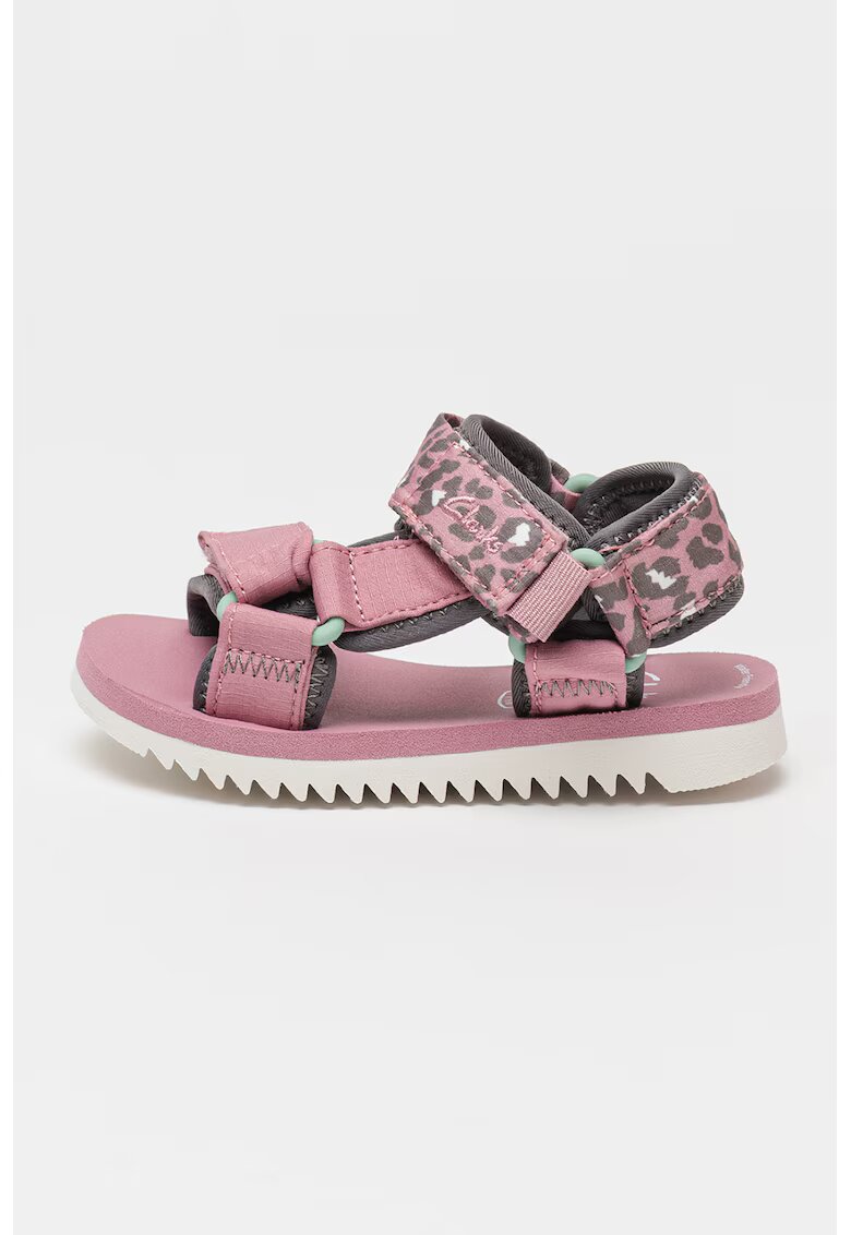 Clarks Sandale cu velcro si logo brodat Peak Web - Gri/Roz deschis