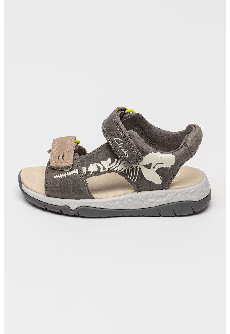 Clarks Sandale din piele intoarsa cu velcro Spiney Tail - Gri/Gri inchis