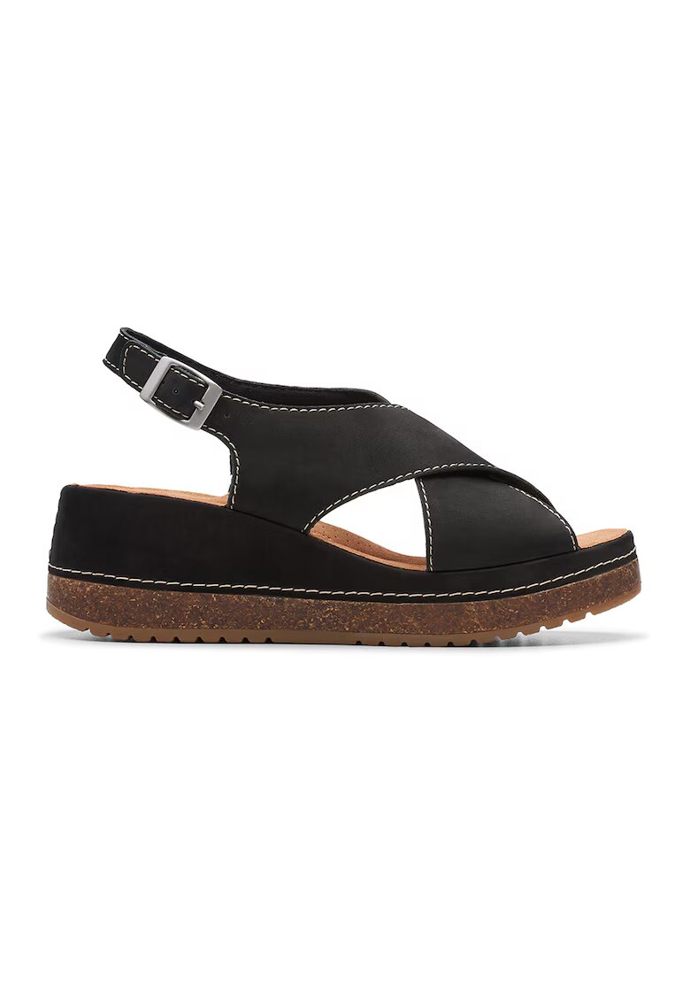 Clarks Sandale flatform de piele nabuc Kassandra Step - Negru stins
