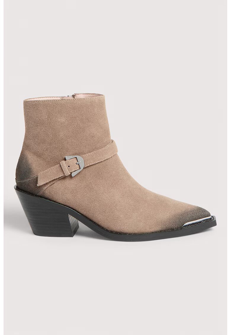 COCCINELLE Botine din piele intoarsa cu toc cuban - Negru/Maro deschis
