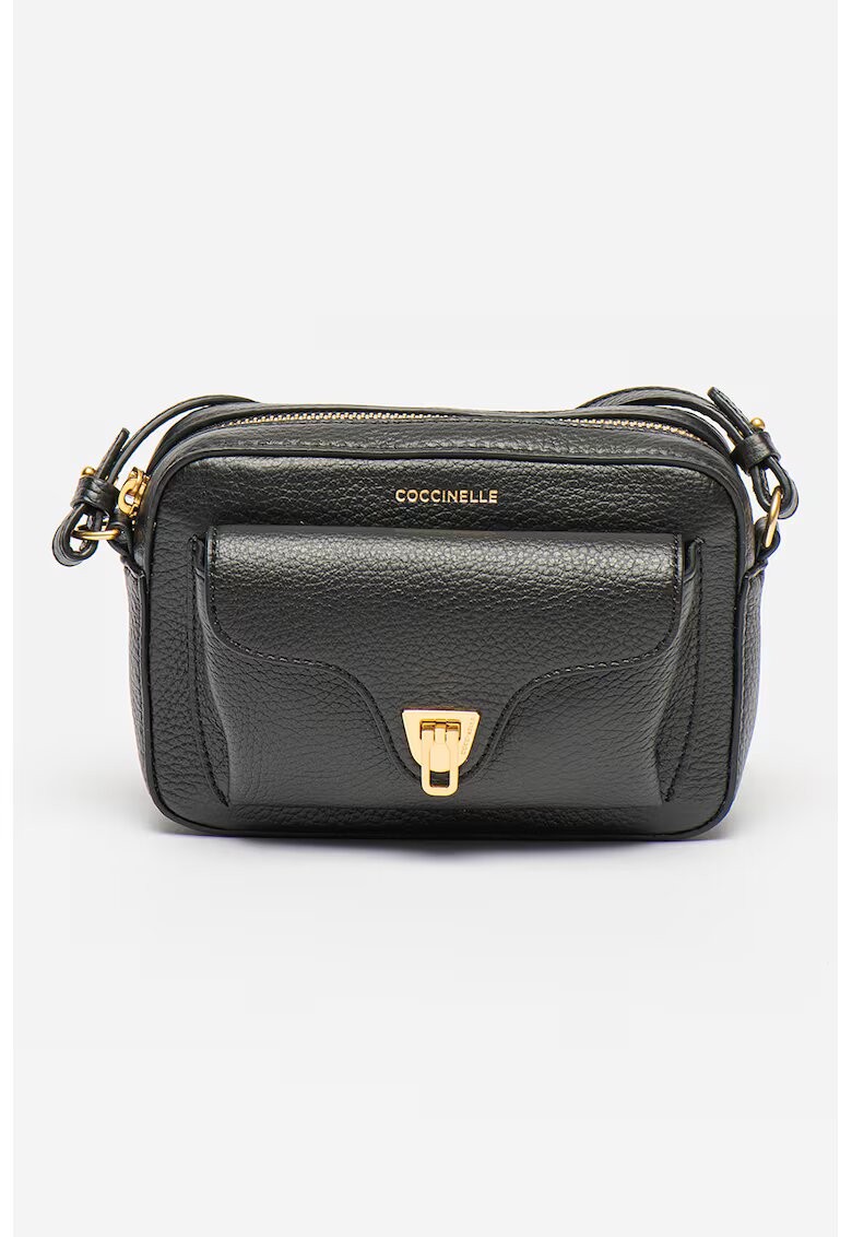 COCCINELLE Geanta crossbody de piele cu buzunar frontal Beat Soft - Negru